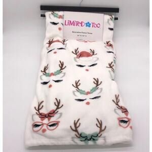 New Limited Too Reindeer Blanket Throw Pink Nose Girl Santa Hat Bow Christmas